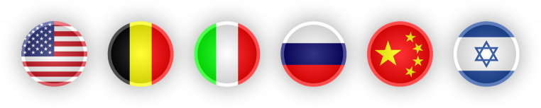 American, Belgium, Italian, Russian, Chinese, and Israeli Flags in circular shape